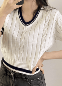 TWO-TONED SHORTSLEEVED SUMMER KNIT ( 2 COLORS )