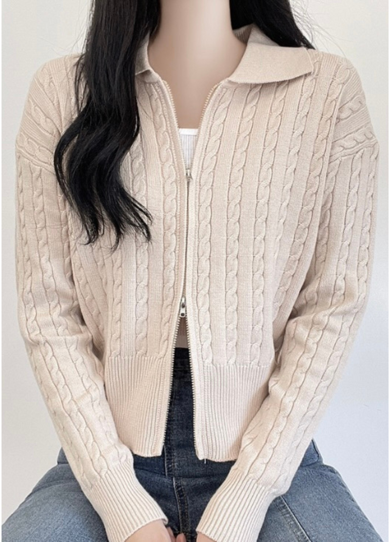 2WAY ZIP-UP KNIT CARDIGAN ( 3 COLORS )