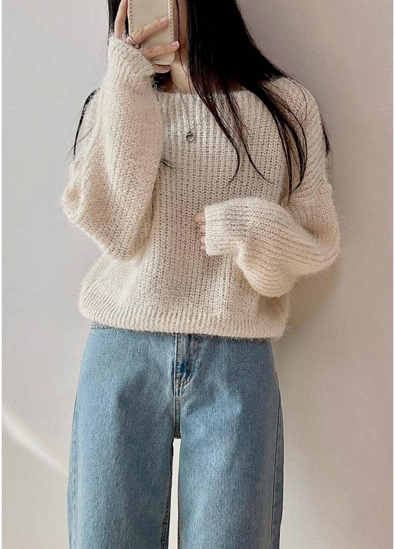 BOAT NECK ANGORA KNIT ( 4 COLORS )