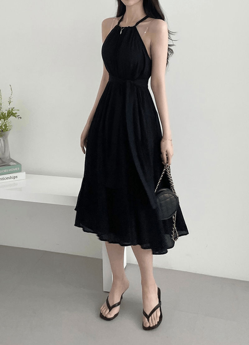 SLEEVELESS HALTERNECK DRESS ( 2 COLORS )