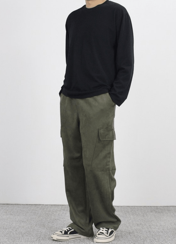 SUEDE BANDING CARGO PANTS ( 2 COLORS )