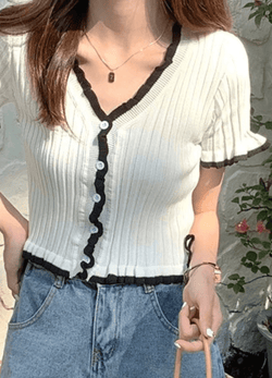 TWO-TONED CABLE BUTTON KNIT ( 2 COLORS )