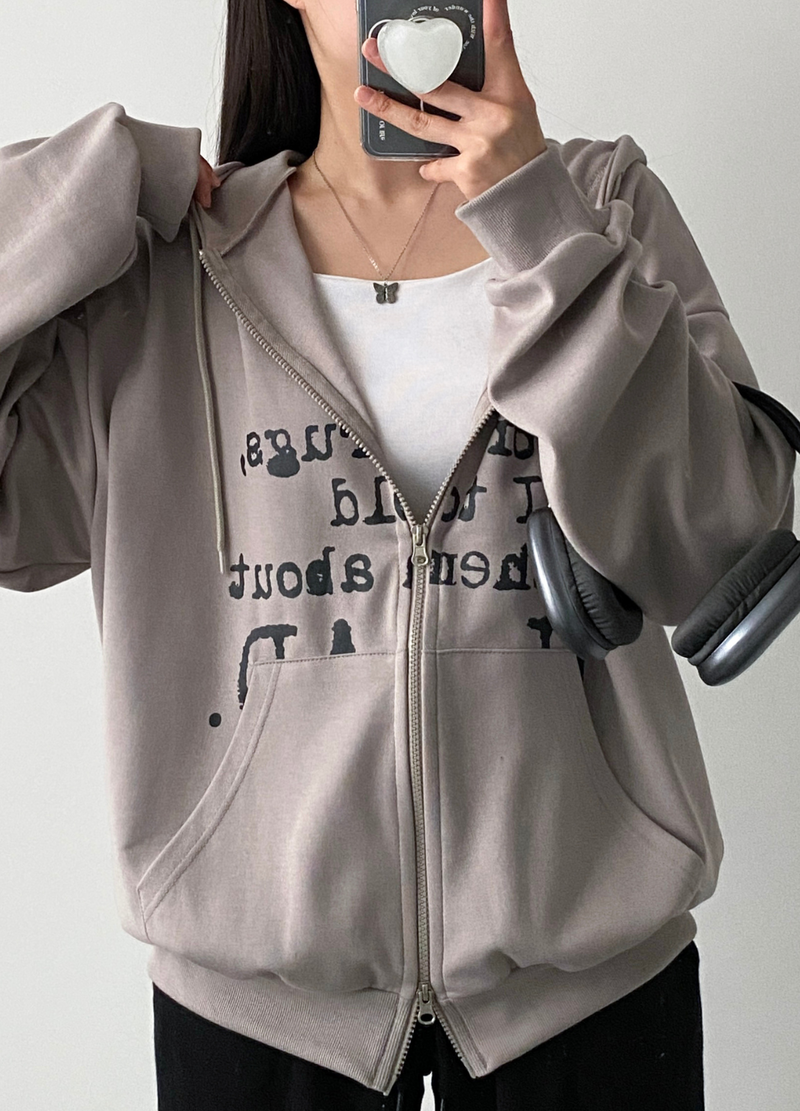 CASUAL LETTERING HOODIE ZIP-UP (FLEECED)