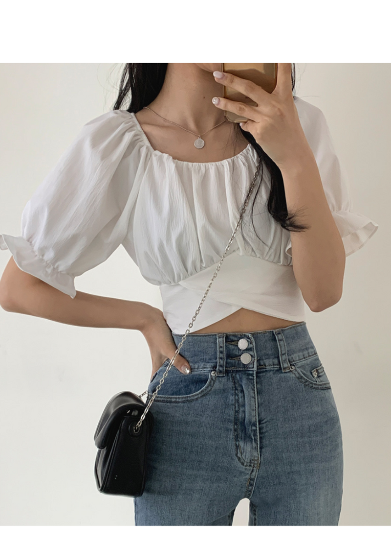 CROPPED RIBBON BLOUSE ( 3 COLORS )