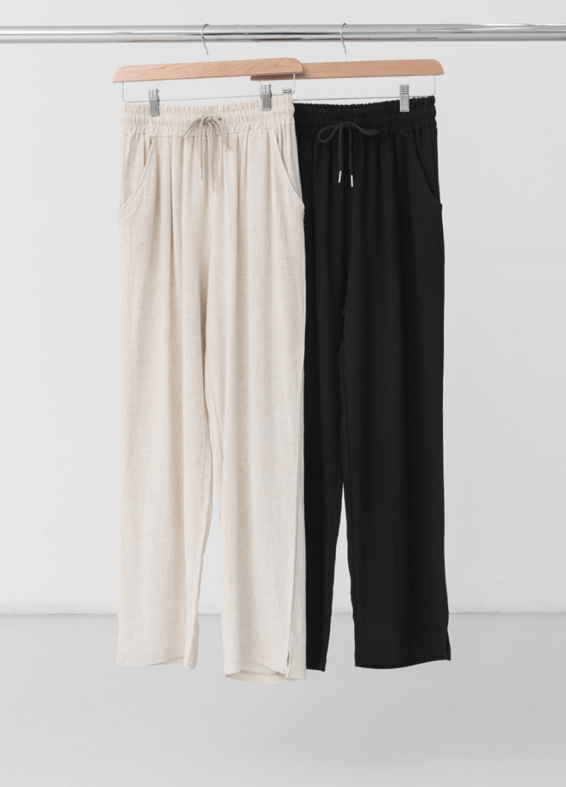 LINEN BANDING SEMI-WIDE PANTS ( 2 COLORS )