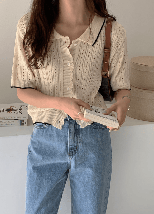 SUMMER MOOD PUNCHING SHORTSLEEVED CARDIGAN ( 2 COLORS )