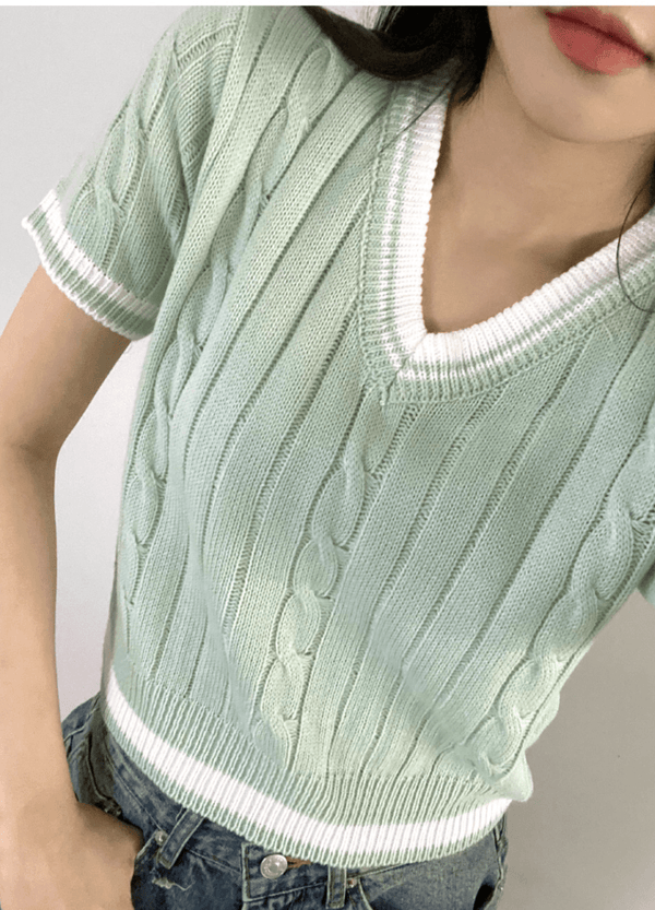 TWO-TONED SHORTSLEEVED SUMMER KNIT ( 2 COLORS )