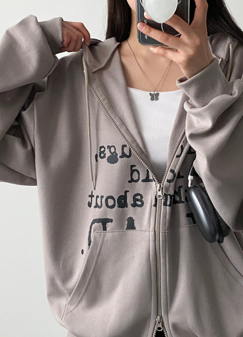 CASUAL LETTERING HOODIE ZIP-UP (FLEECED)