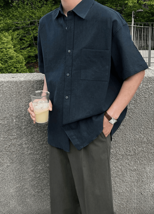 LINEN OVERSIZED SHORT SLEEVED SHIRT ( 2 COLORS )