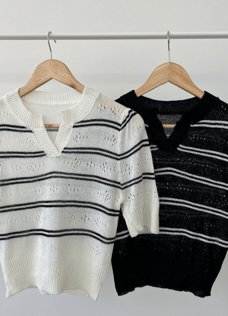 STRIPED PATTERNED PUNCHING KNIT ( 2 COLORS )