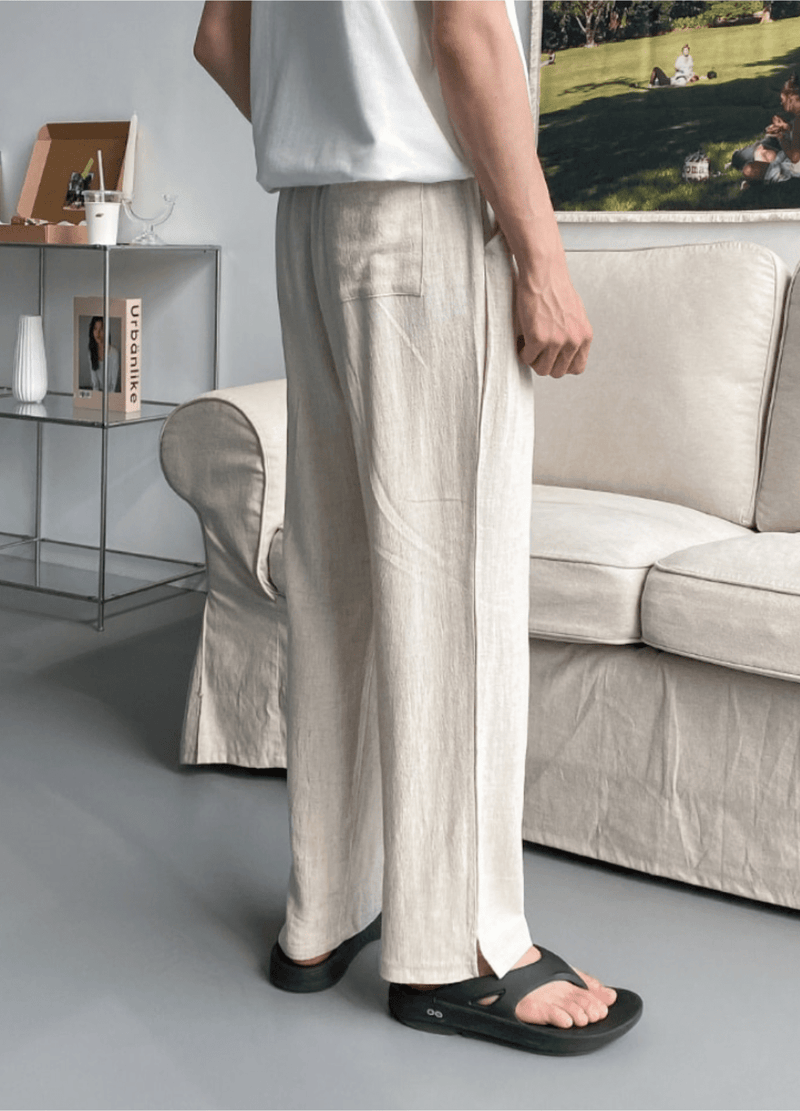 LINEN BANDING SEMI-WIDE PANTS ( 2 COLORS )