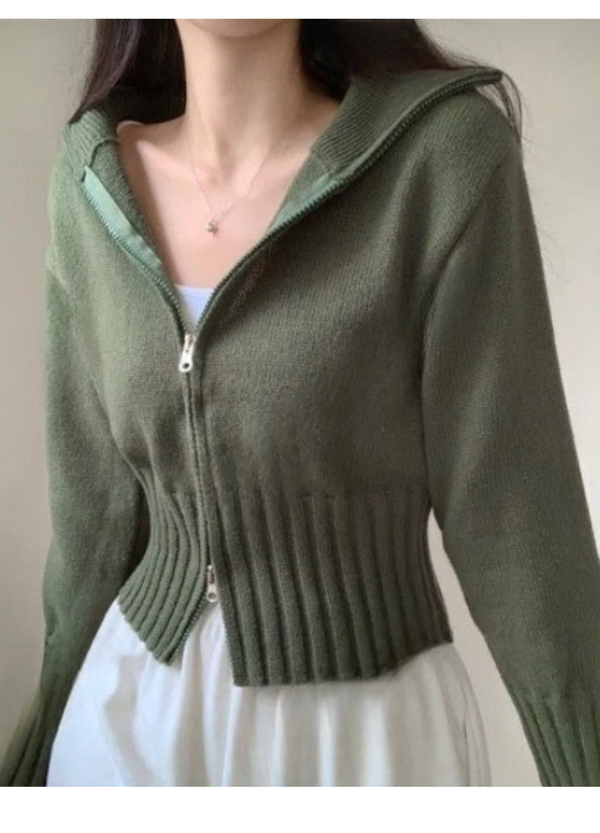 CROPPED HIGH NECK ZIP-UP KNIT ( 3 COLORS )