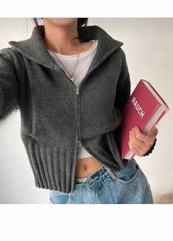 CROPPED HIGH NECK ZIP-UP KNIT ( 3 COLORS )