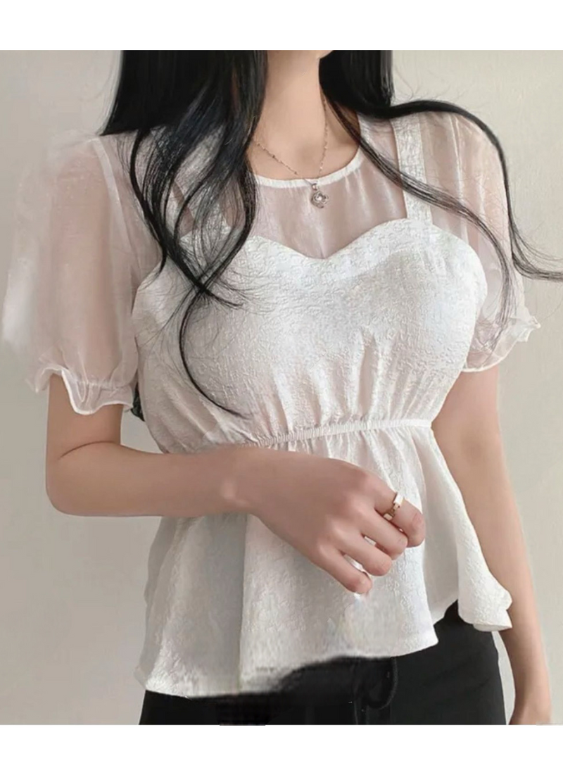 BUSTIER SHORTSLEEVE  BLOUSE ( 2 COLORS )