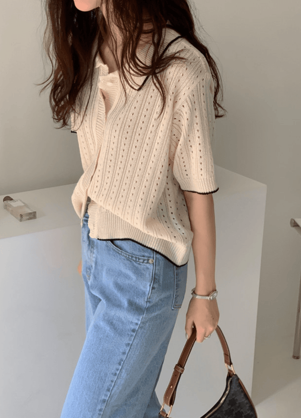 SUMMER MOOD PUNCHING SHORTSLEEVED CARDIGAN ( 2 COLORS )