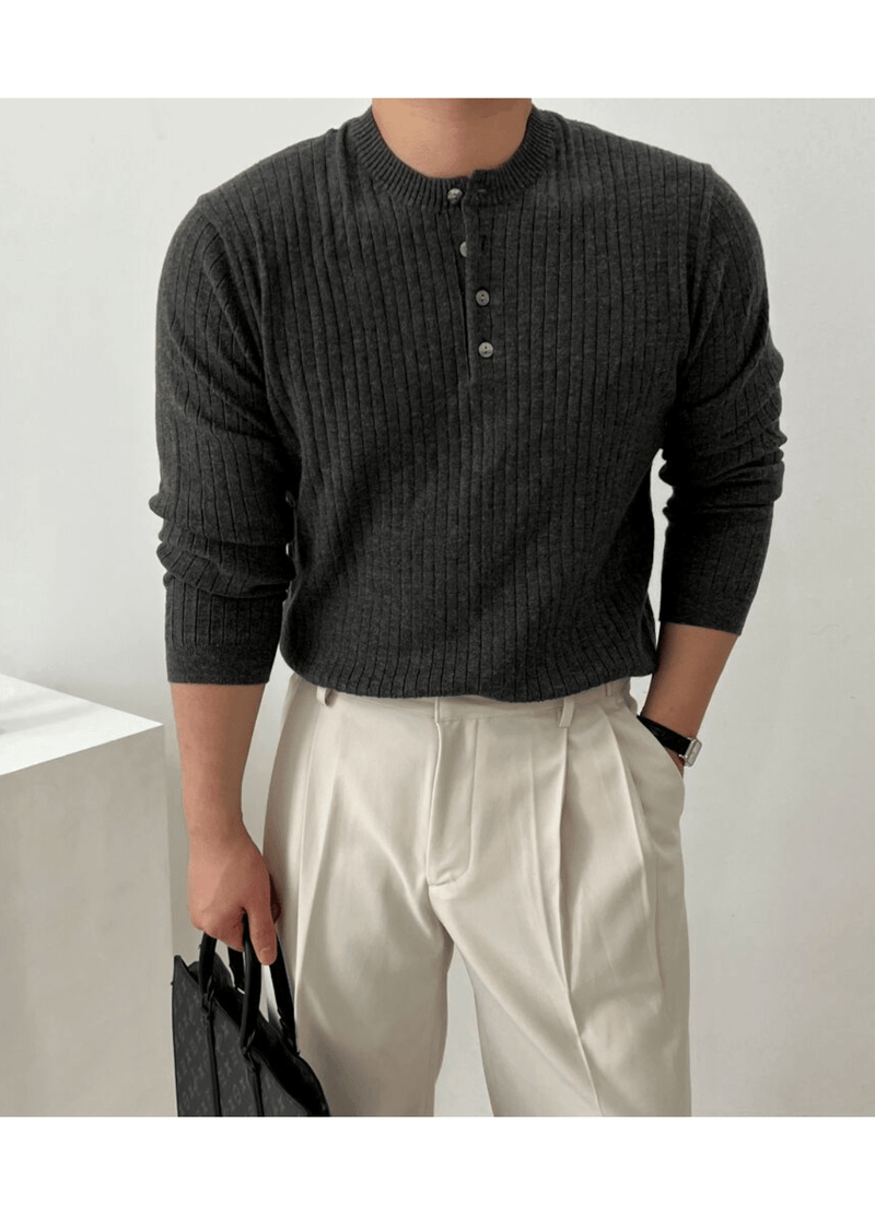 HENRY NECK BUTTON SWEATER ( 2 COLORS )