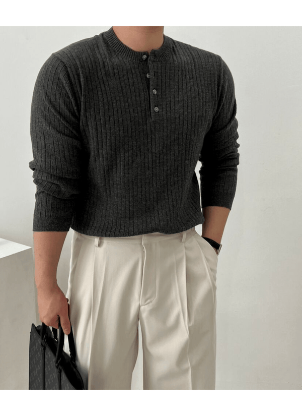 HENRY NECK BUTTON SWEATER ( 2 COLORS )