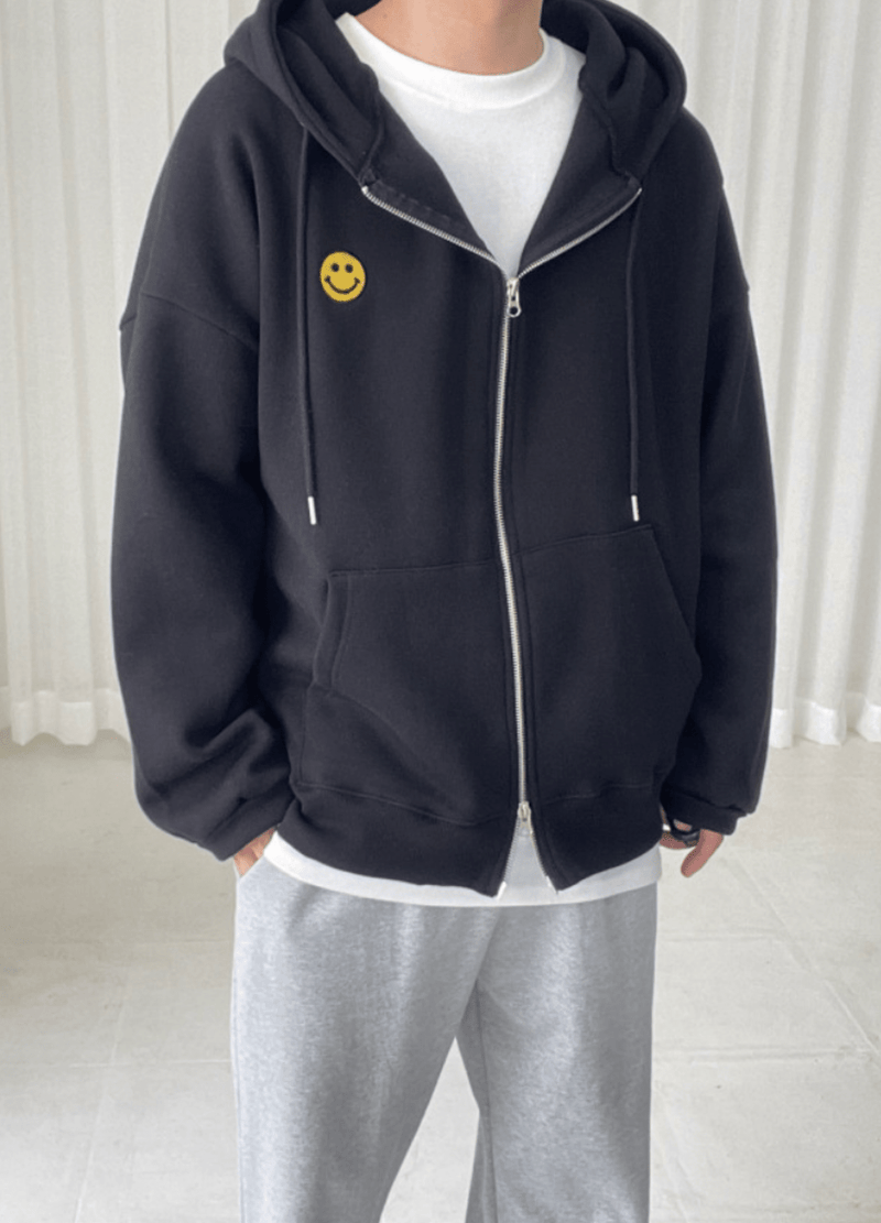 SMILE FLEECED ZIP-UP HOODIES ( 2 COLORS )