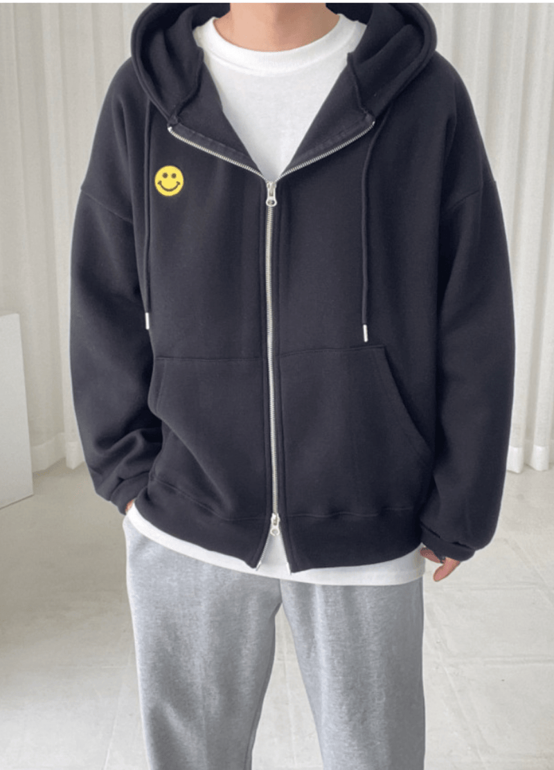 SMILE FLEECED ZIP-UP HOODIES ( 2 COLORS )