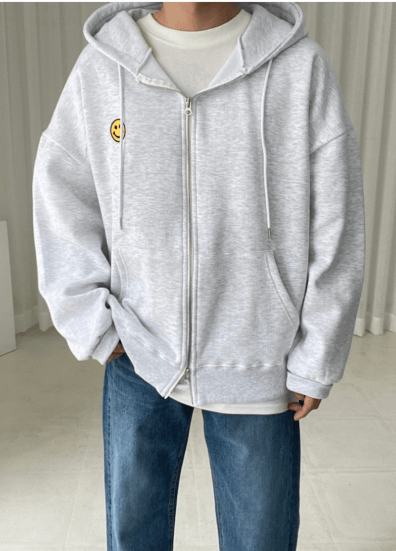 SMILE FLEECED ZIP-UP HOODIES ( 2 COLORS )