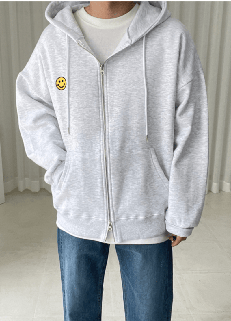 SMILE FLEECED ZIP-UP HOODIES ( 2 COLORS )