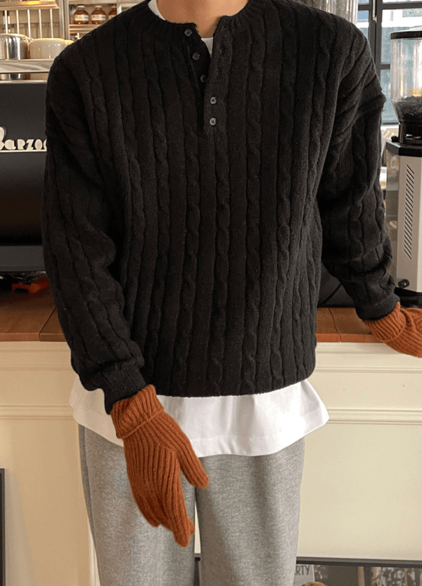 TWISTED HENLY-NECK KNIT ( 2 COLORS )