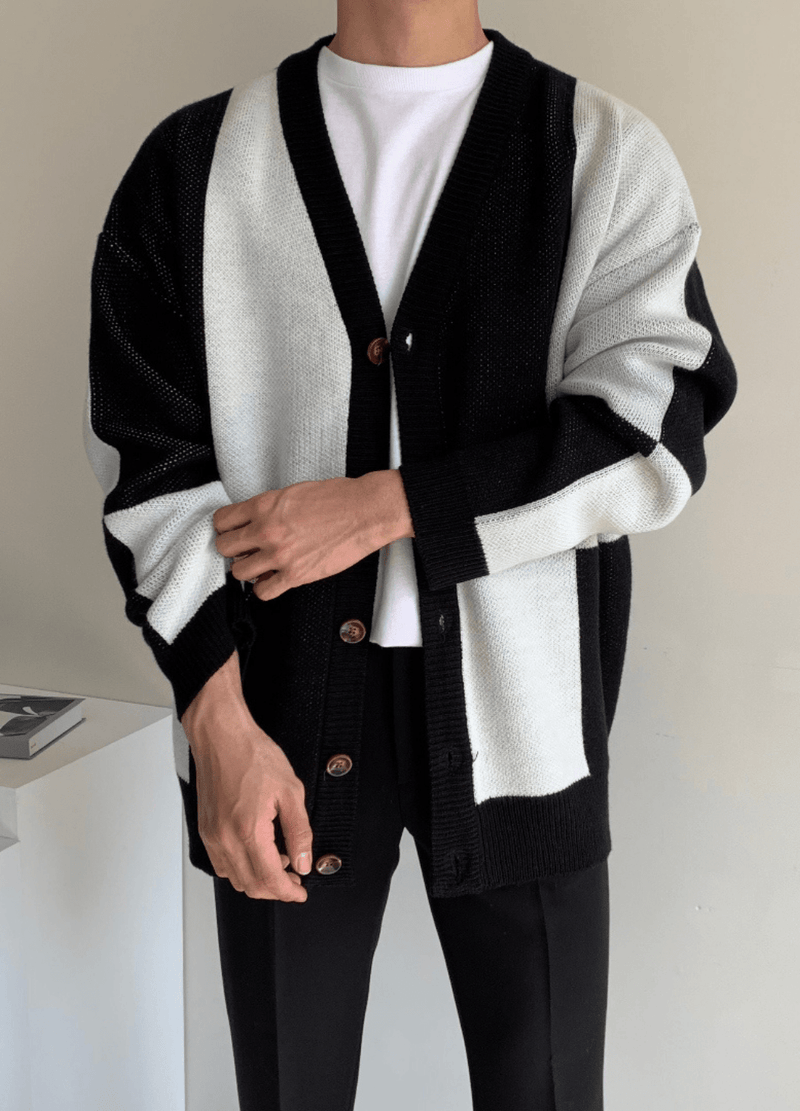 BLOCK PATTERNED CARDIGAN ( 2 COLORS )