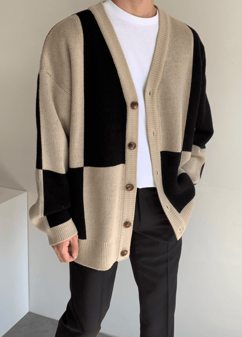 BLOCK PATTERNED CARDIGAN ( 2 COLORS )