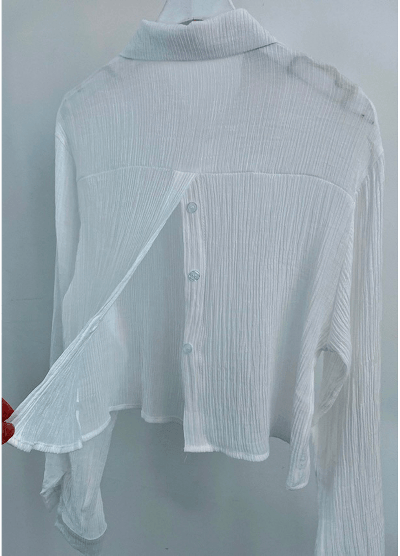 SEE-THROUGH BACK BUTTON SHIRT ( 3 COLORS )