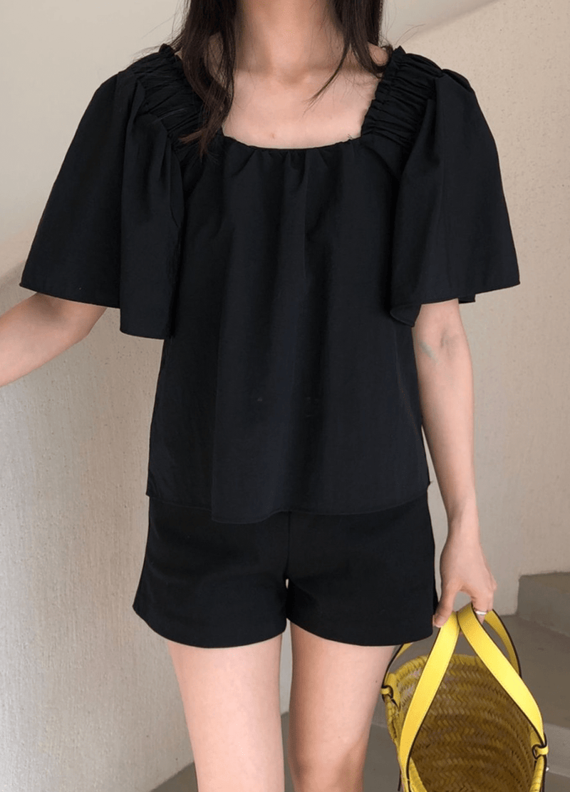 SHOULDER BANDING BLOUSES ( 3 COLORS )