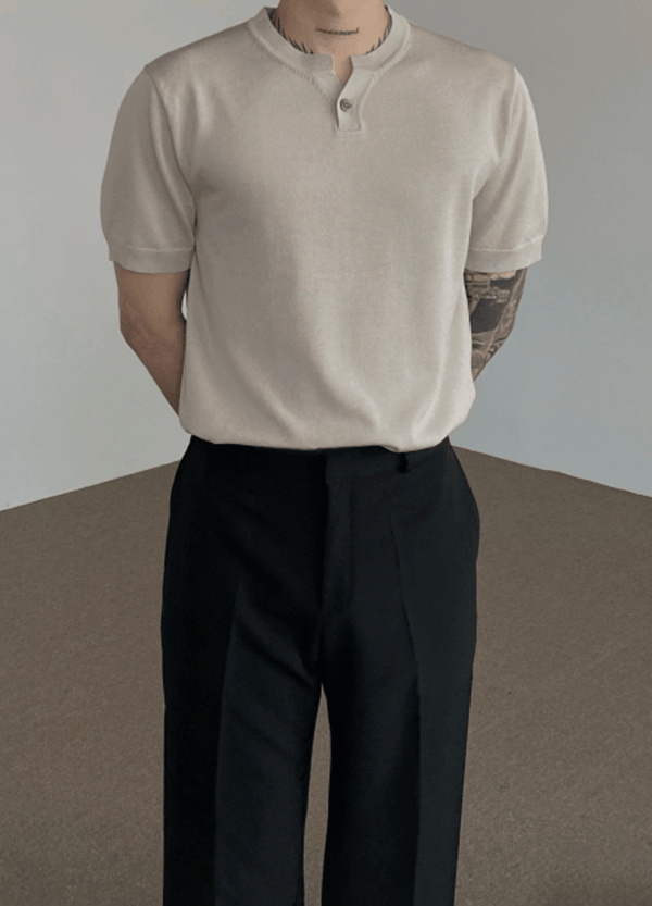 OPEN BUTTON KNIT T-SHIRT ( 3 COLORS )