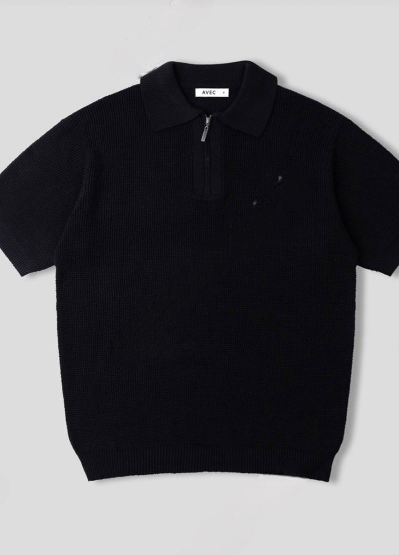 COTTON ZIP-UP STYLE POLO KNIT ( 2 COLORS)