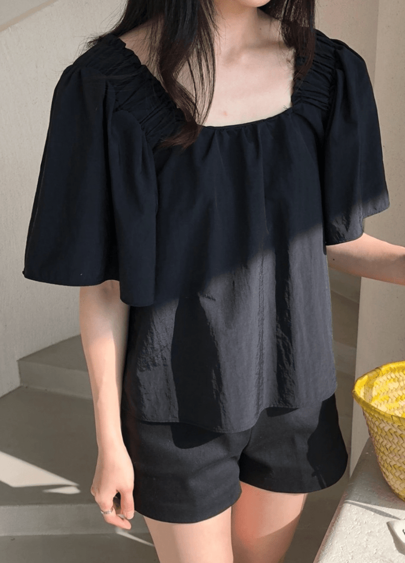 SHOULDER BANDING BLOUSES ( 3 COLORS )