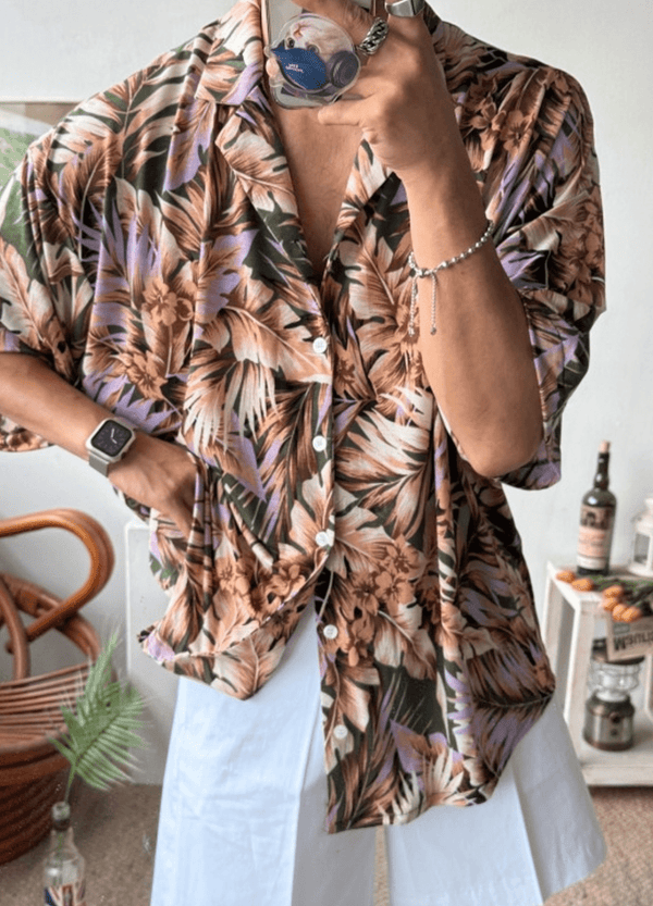 23 FLOWER PATTERNED OVERSIZED SHIRT ( 2 COLORS )