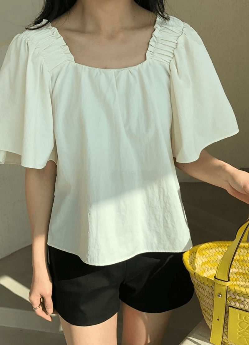 SHOULDER BANDING BLOUSES ( 3 COLORS )