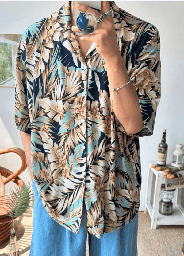 23 FLOWER PATTERNED OVERSIZED SHIRT ( 2 COLORS )