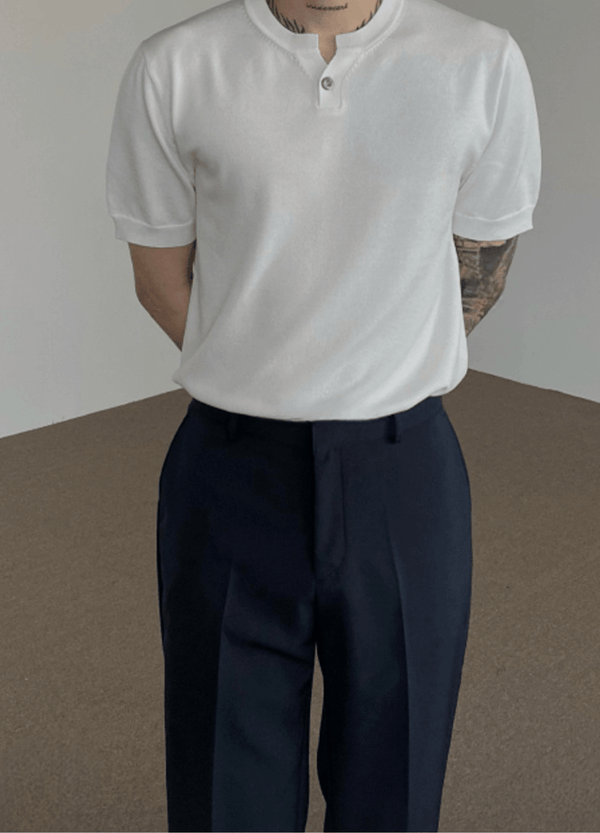 OPEN BUTTON KNIT T-SHIRT ( 3 COLORS )