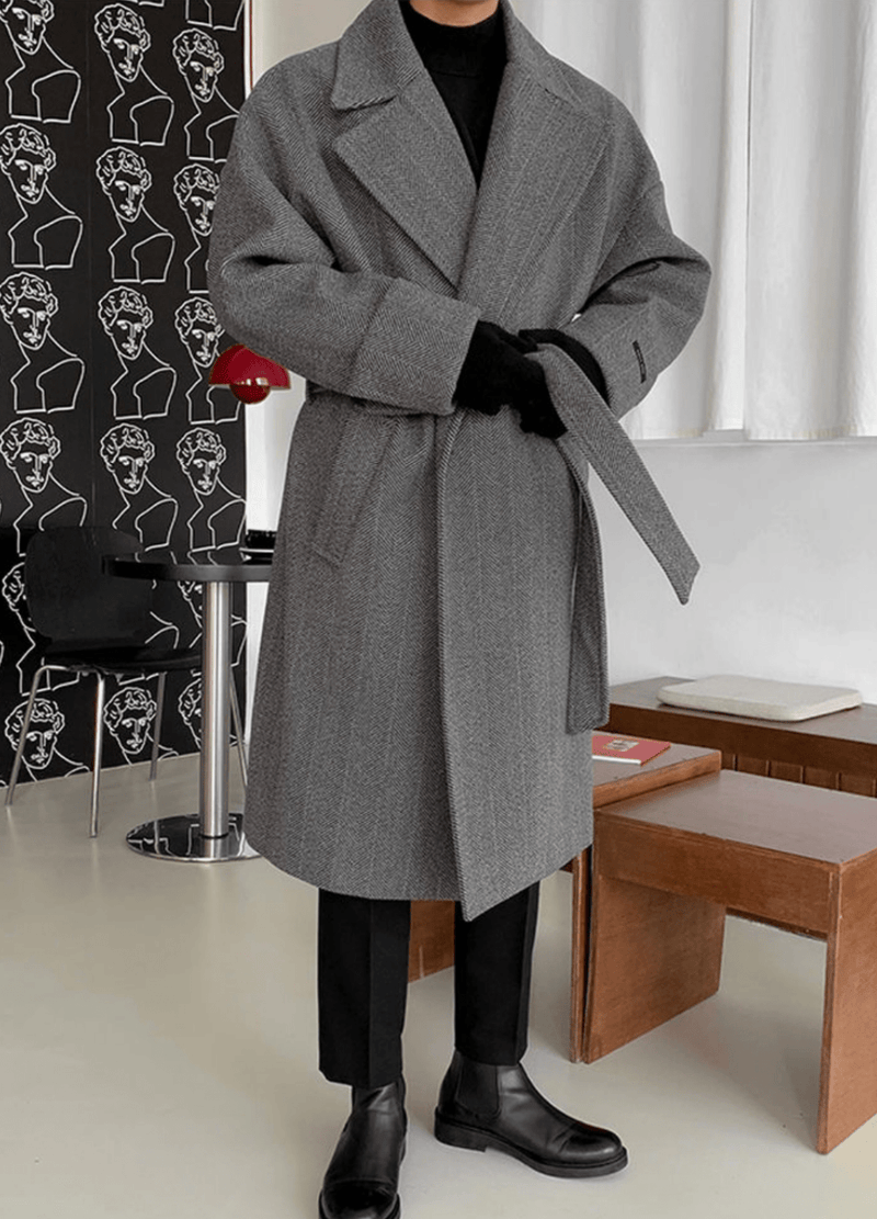 D. SLEEVE HERRINGBONE ROBE COAT