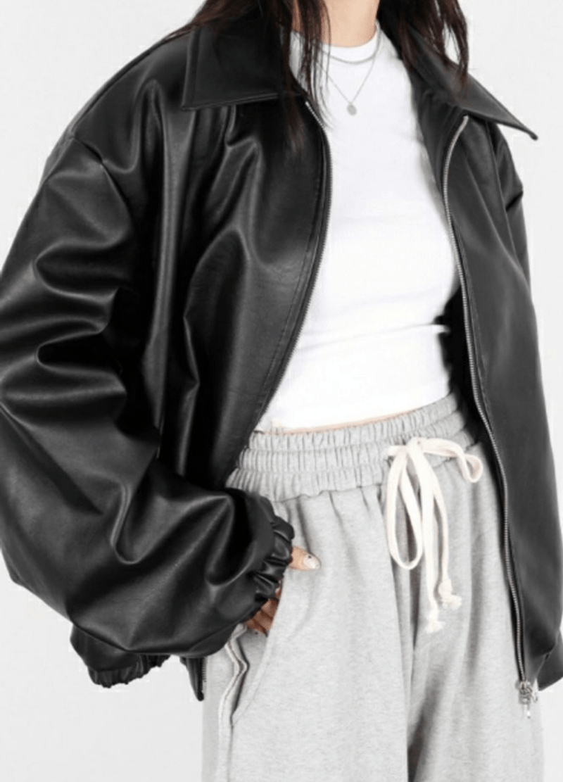 OVERSIZED CROPPED LEATHER JACKET ( 2 colors ) #O