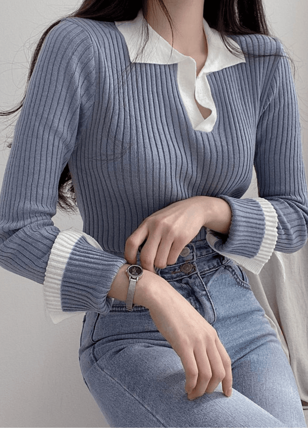 OPEN COLLAR SIMPLE KNIT ( 3 COLORS )