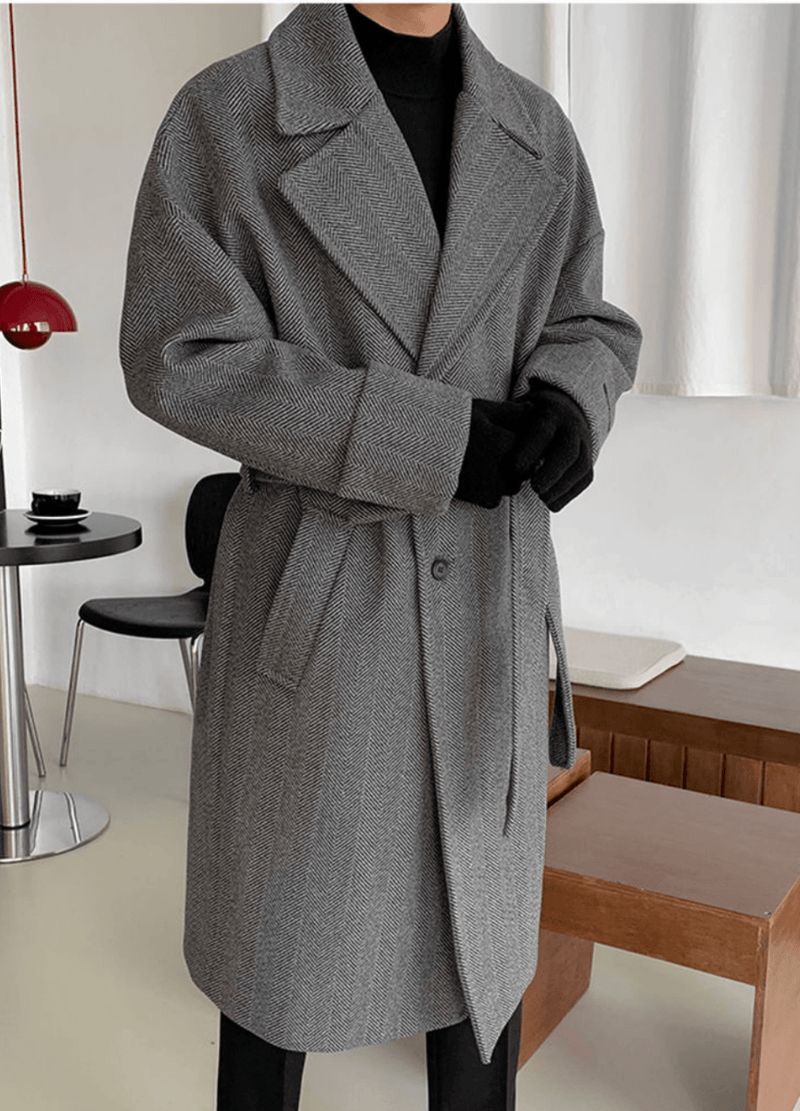 D. SLEEVE HERRINGBONE ROBE COAT