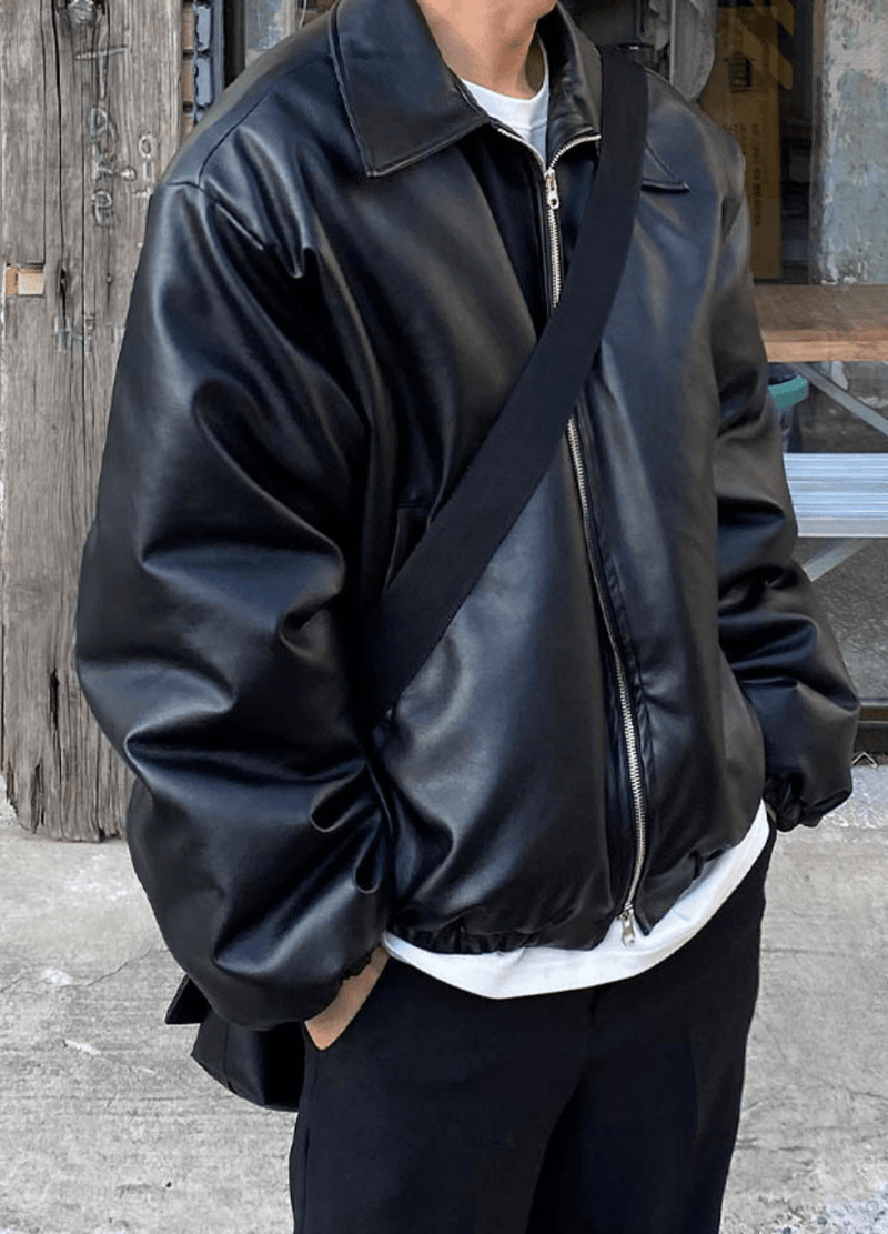 OVERSIZED CROPPED LEATHER JACKET ( 2 colors ) #O