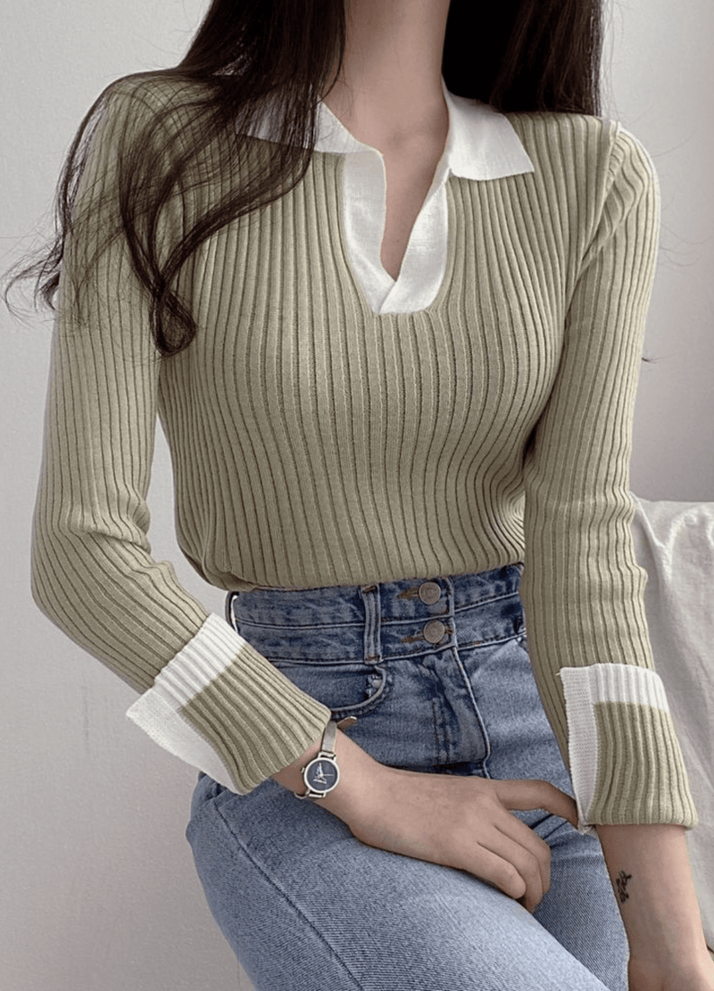 OPEN COLLAR SIMPLE KNIT ( 3 COLORS )