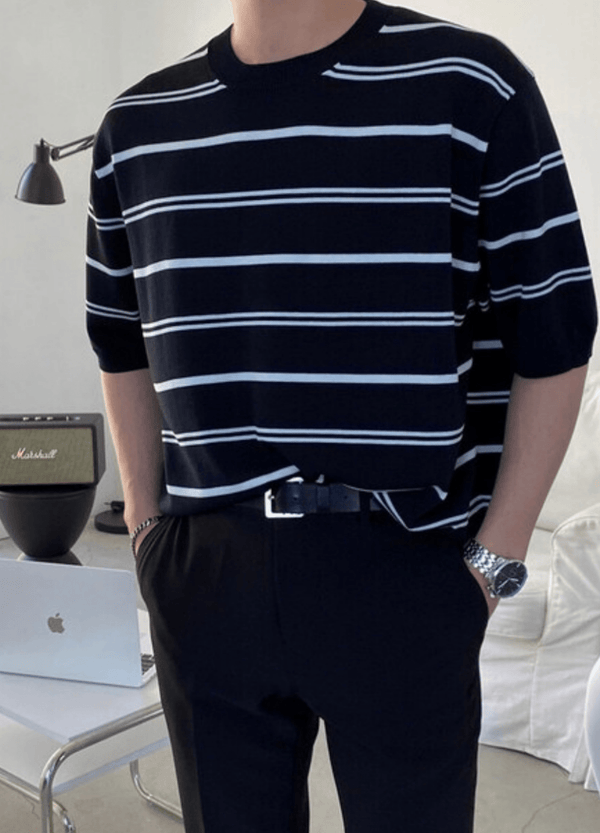 STRIPED PATTERN SUMMER KNIT #O