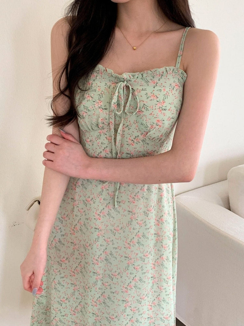 FLOWER PATTERNED SLEEVELESS DRESS ( 2 COLORS )