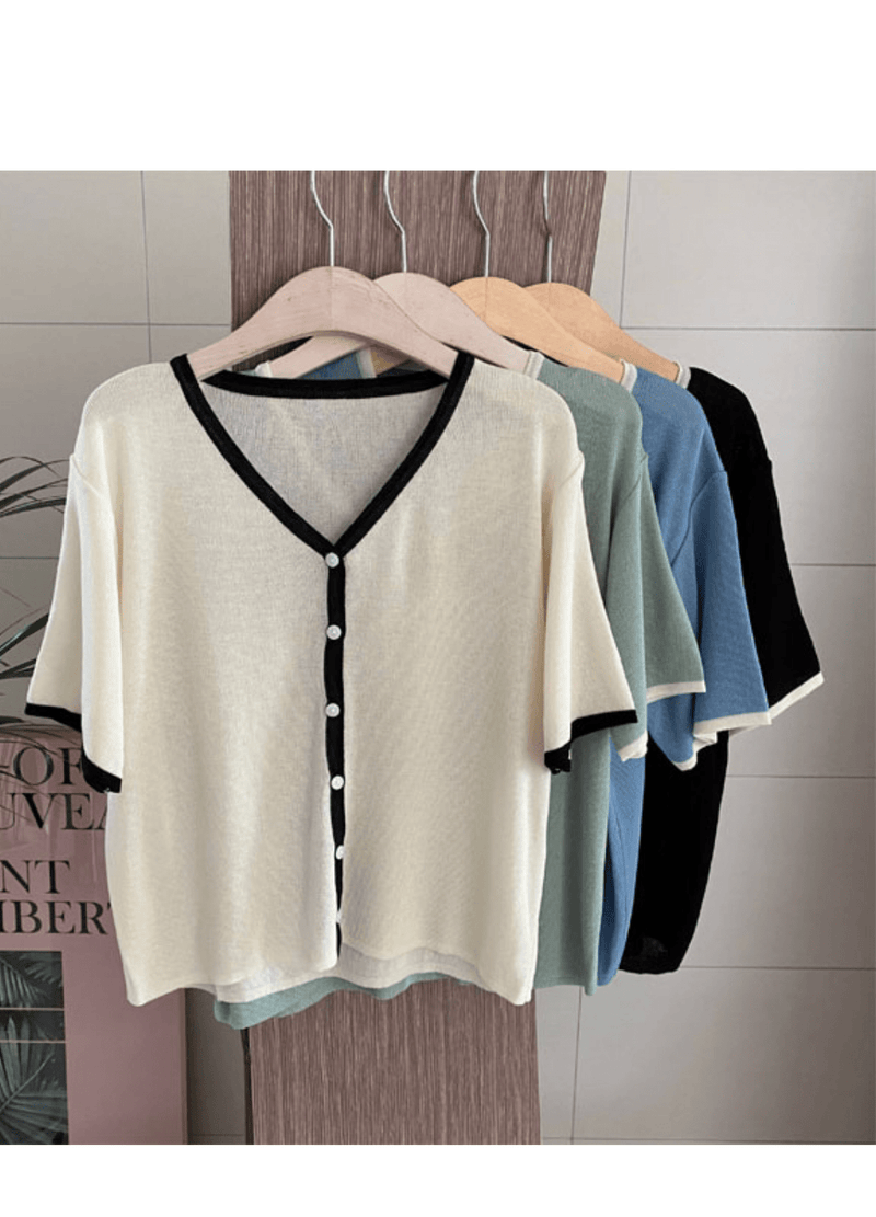 LINE SHORT CARDIGAN ( 3 COLORS )