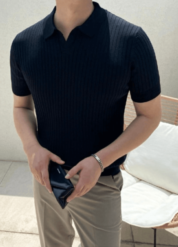 RIBBED OPEN POLO SHIRTS  ( 3 COLORS )
