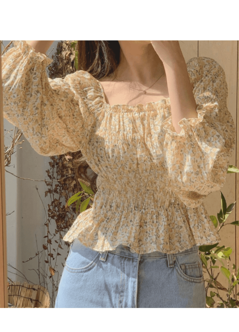 FLOWER CROPPED BENDING BLOUSE ( 2 COLORS )