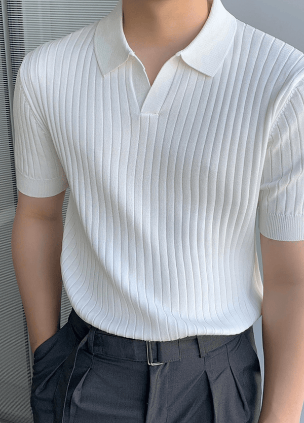 RIBBED OPEN POLO SHIRTS  ( 3 COLORS )