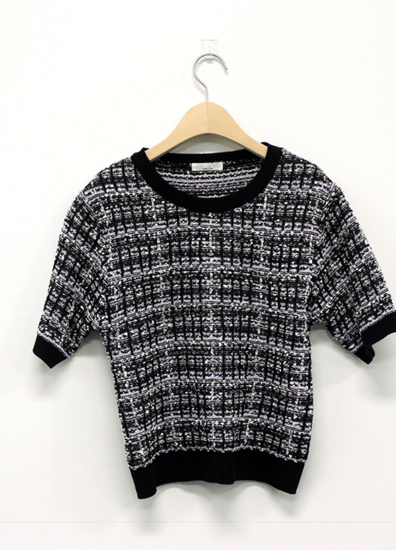 TWEED PATTERNED SHORT SLEEVED KNIT ( 2 COLORS )